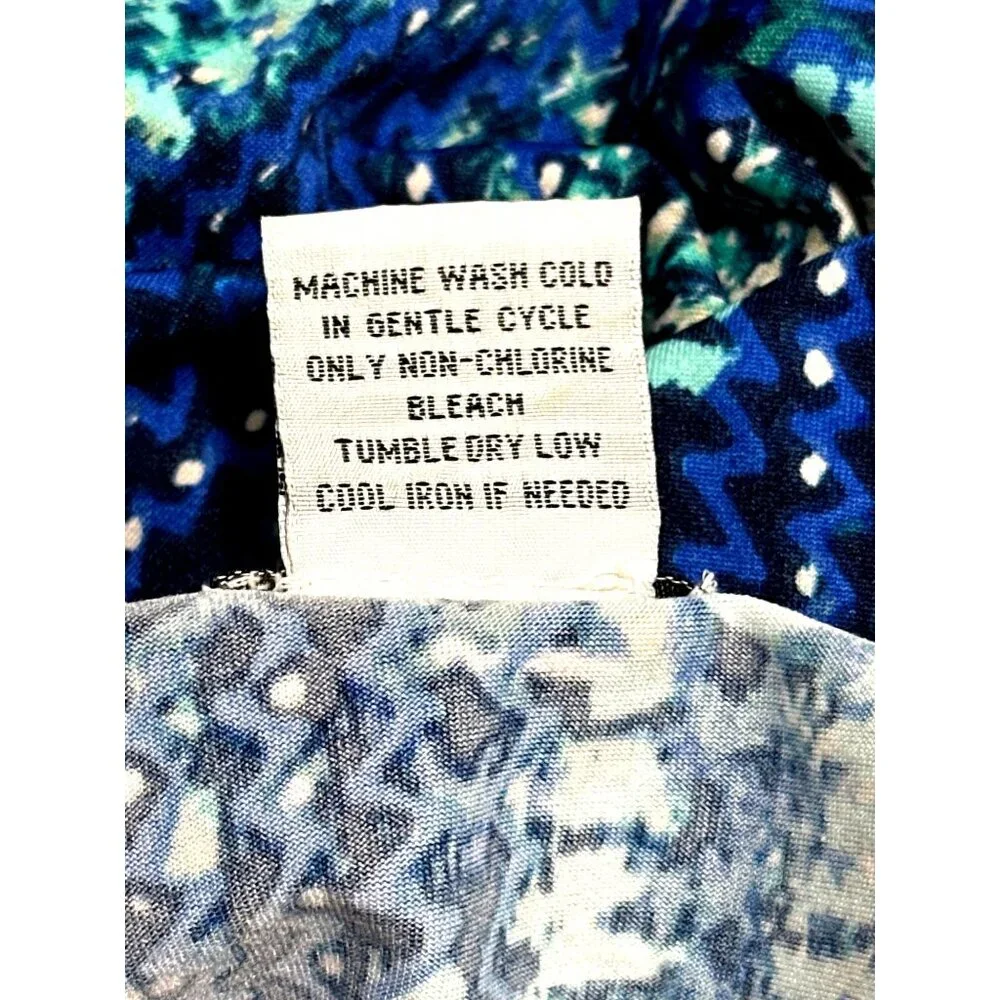 Bon Worth XL Blue Teal Abstract Print Keyhole Tunic Top Lightweight Stretchy Lay - Picture 7 of 8